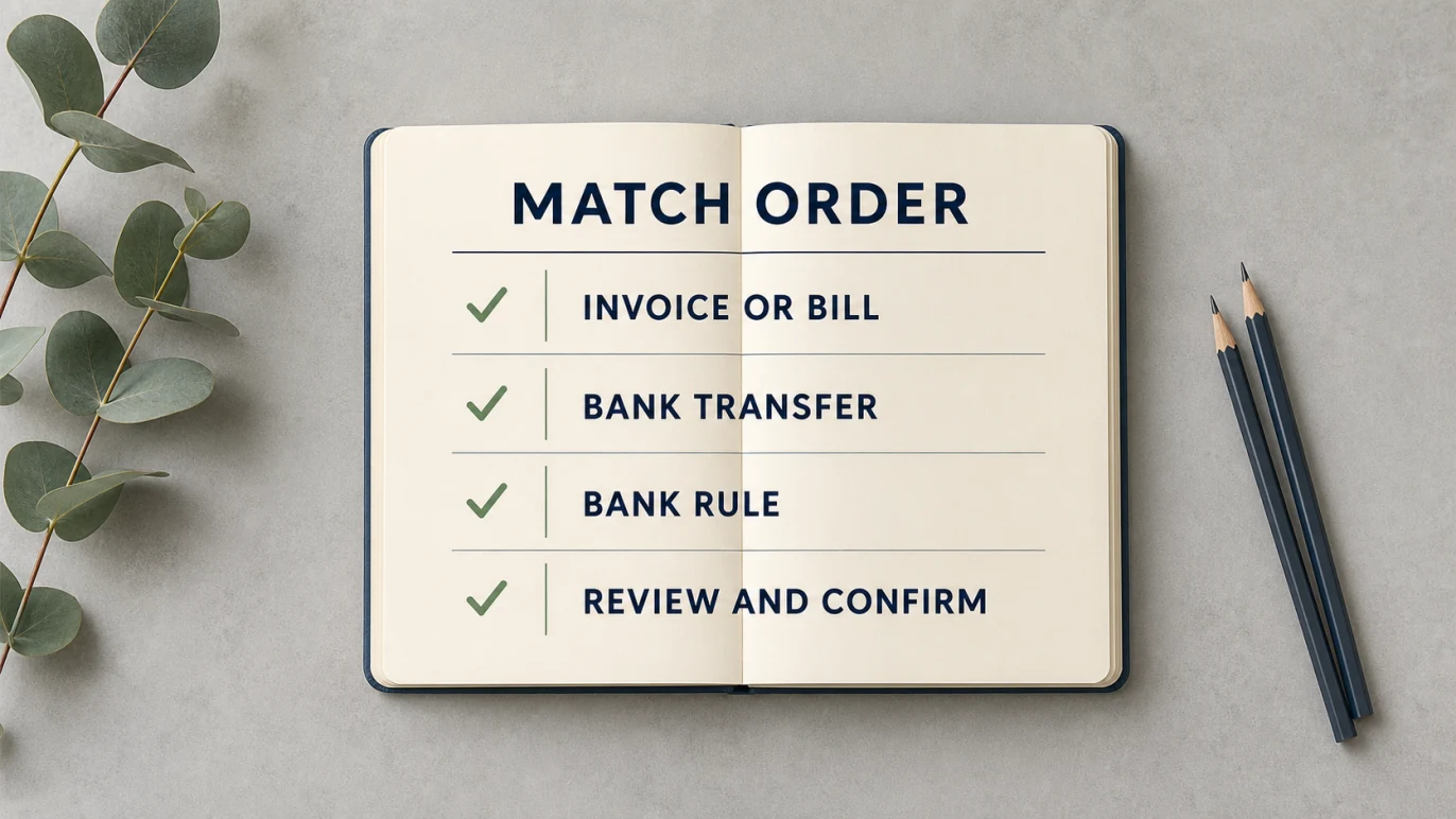 Gimbla bank-feed matching order for reconciliation