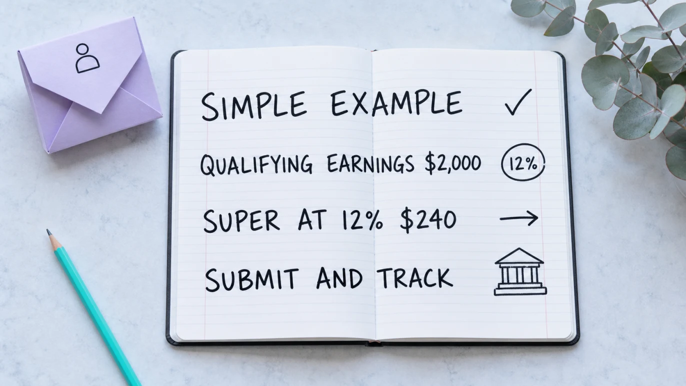 Contractor super example showing $2,000 of qualifying earnings and a $240 contribution