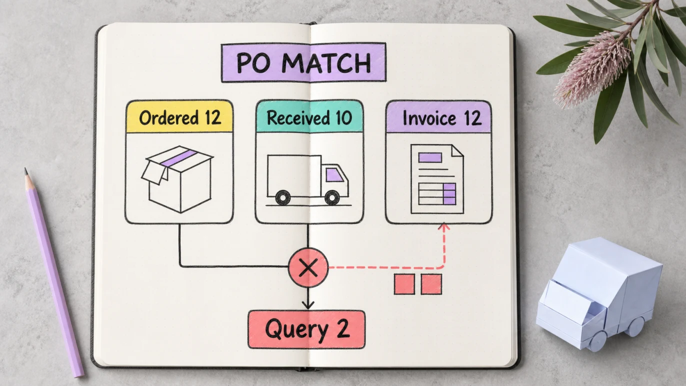 Purchase order, goods receipt and supplier invoice quantity mismatch