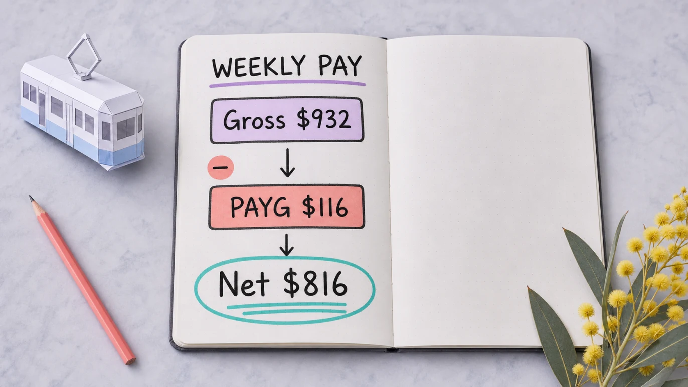 Weekly PAYG example showing gross pay, withholding and net pay for 2026–27