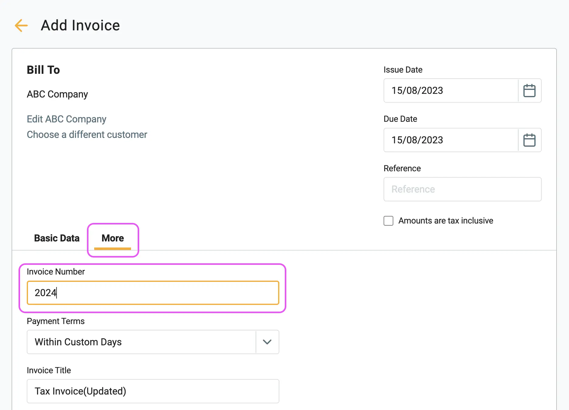 change invoice number