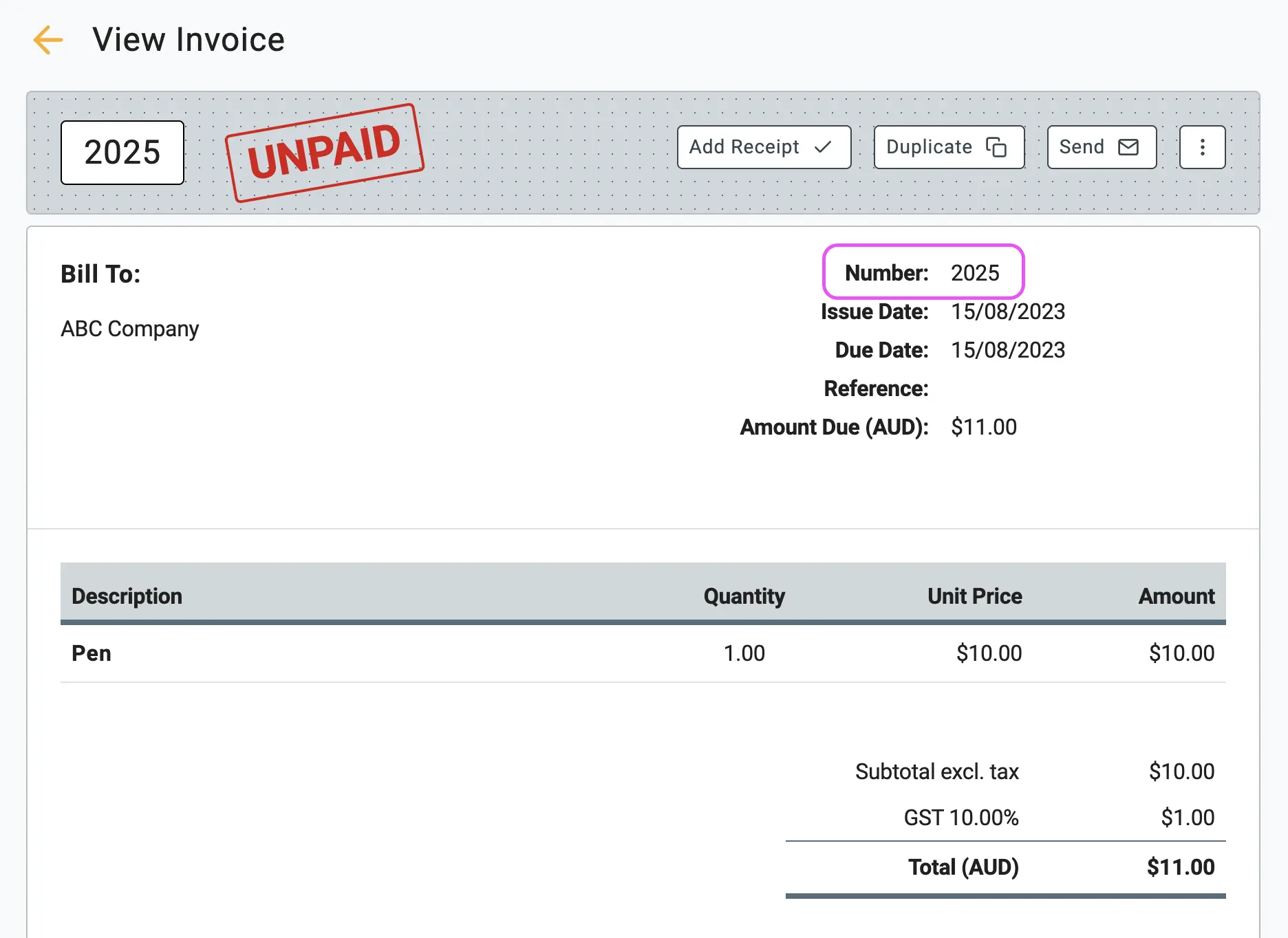 change invoice number