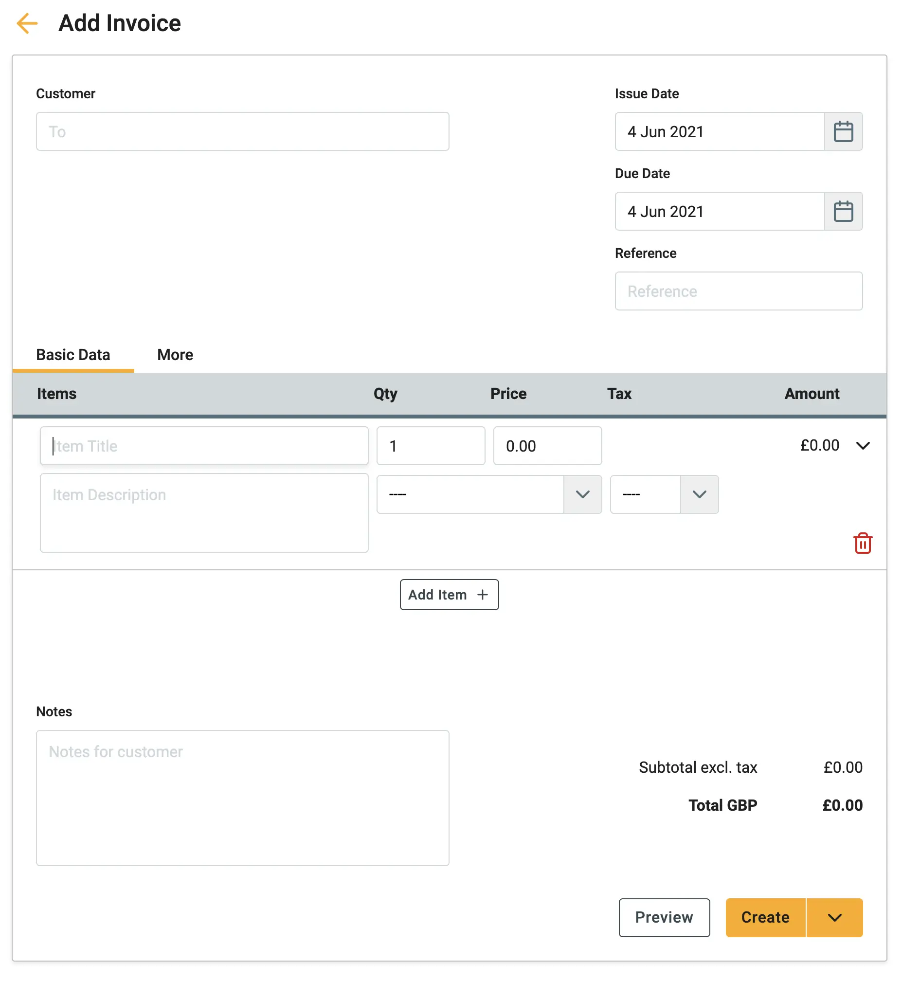 create an invoice form