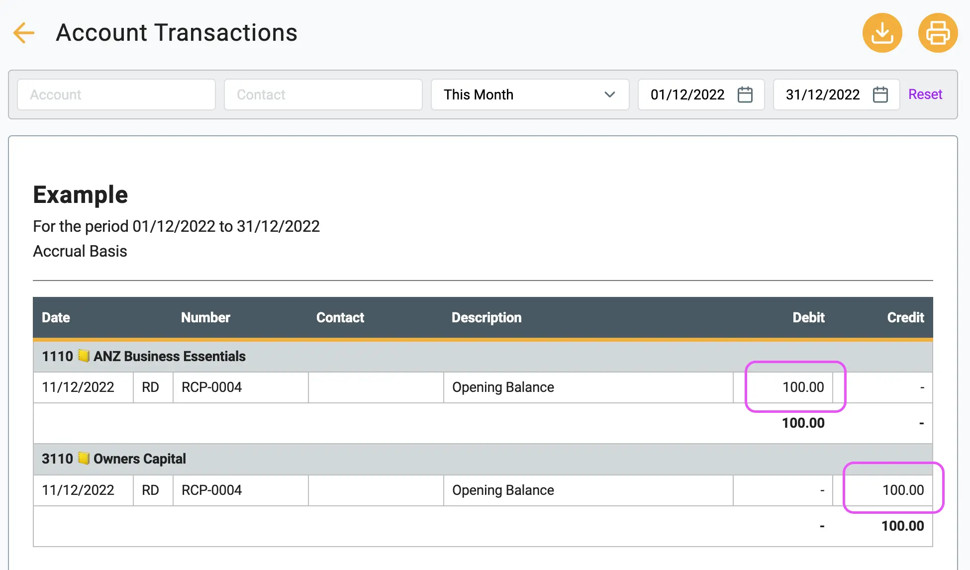 account transactions