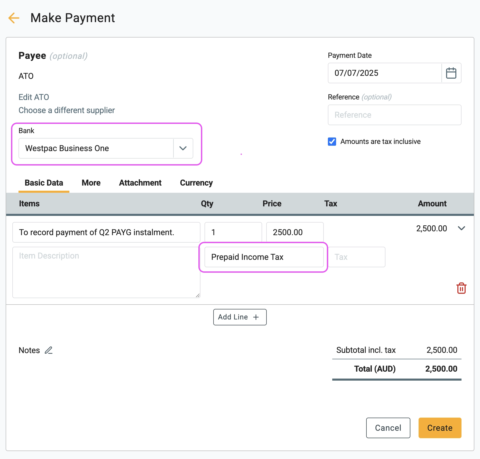 PAYG instalment posting