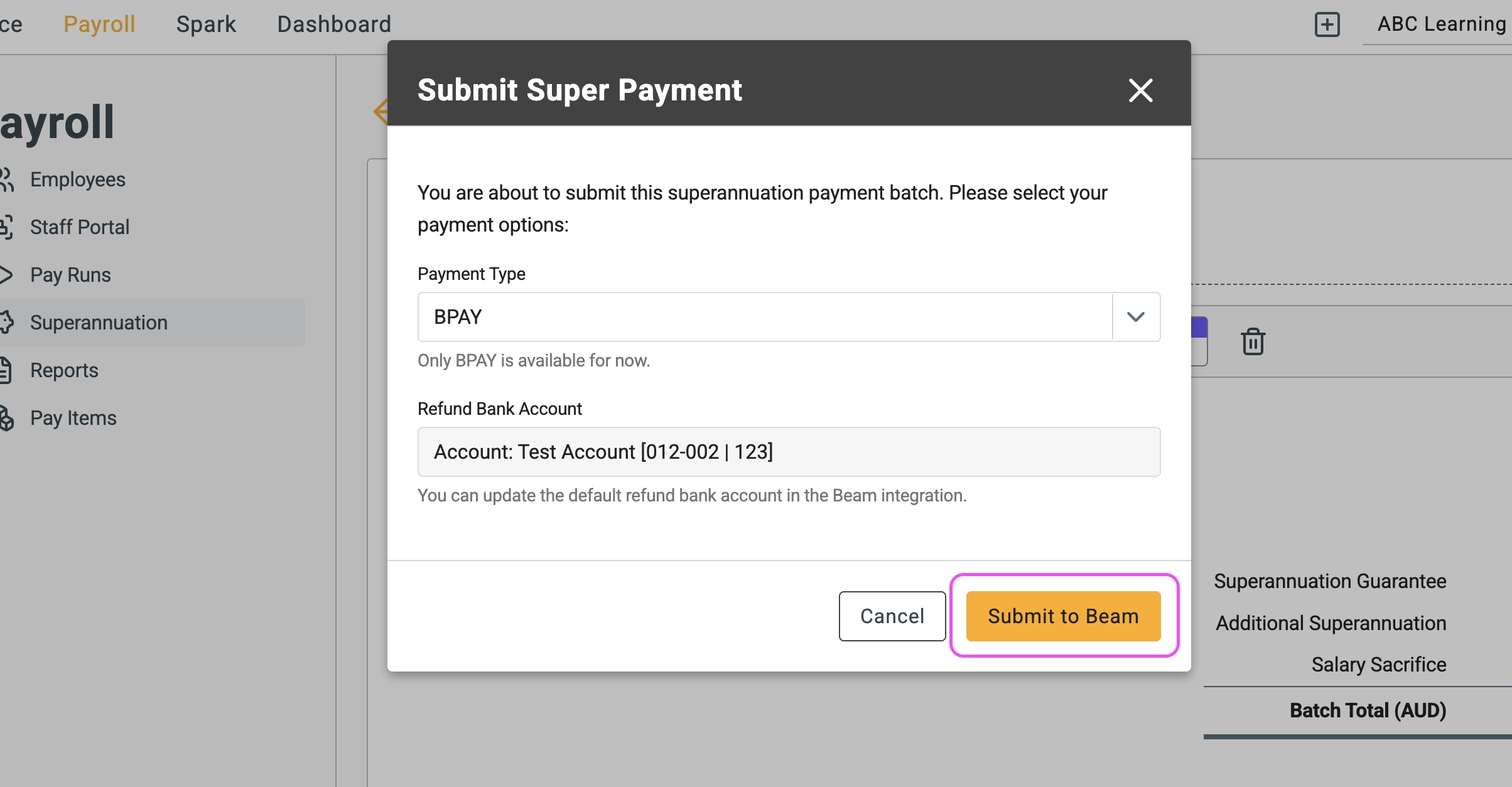 Submit super payment and resolve any on-screen errors