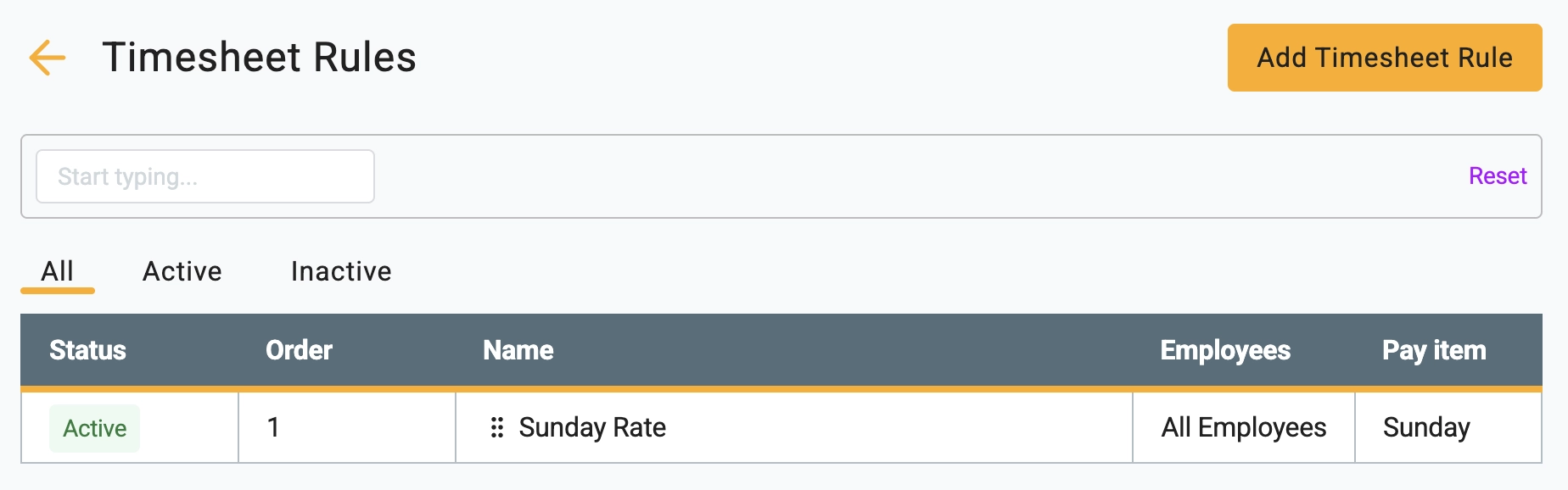 Add Timesheet Rule button in Gimbla