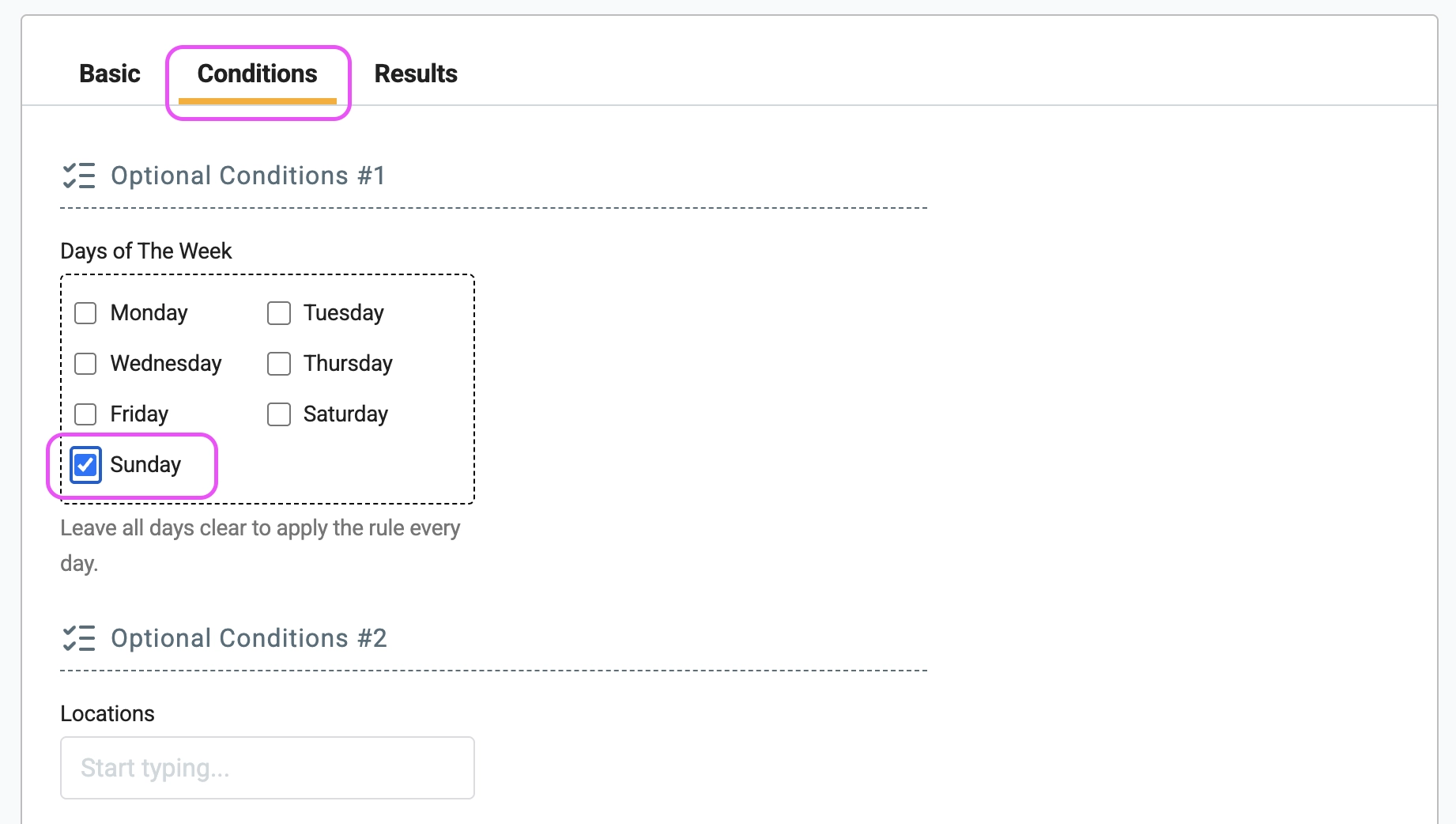 Select Sunday as the condition for a Timesheet Rule